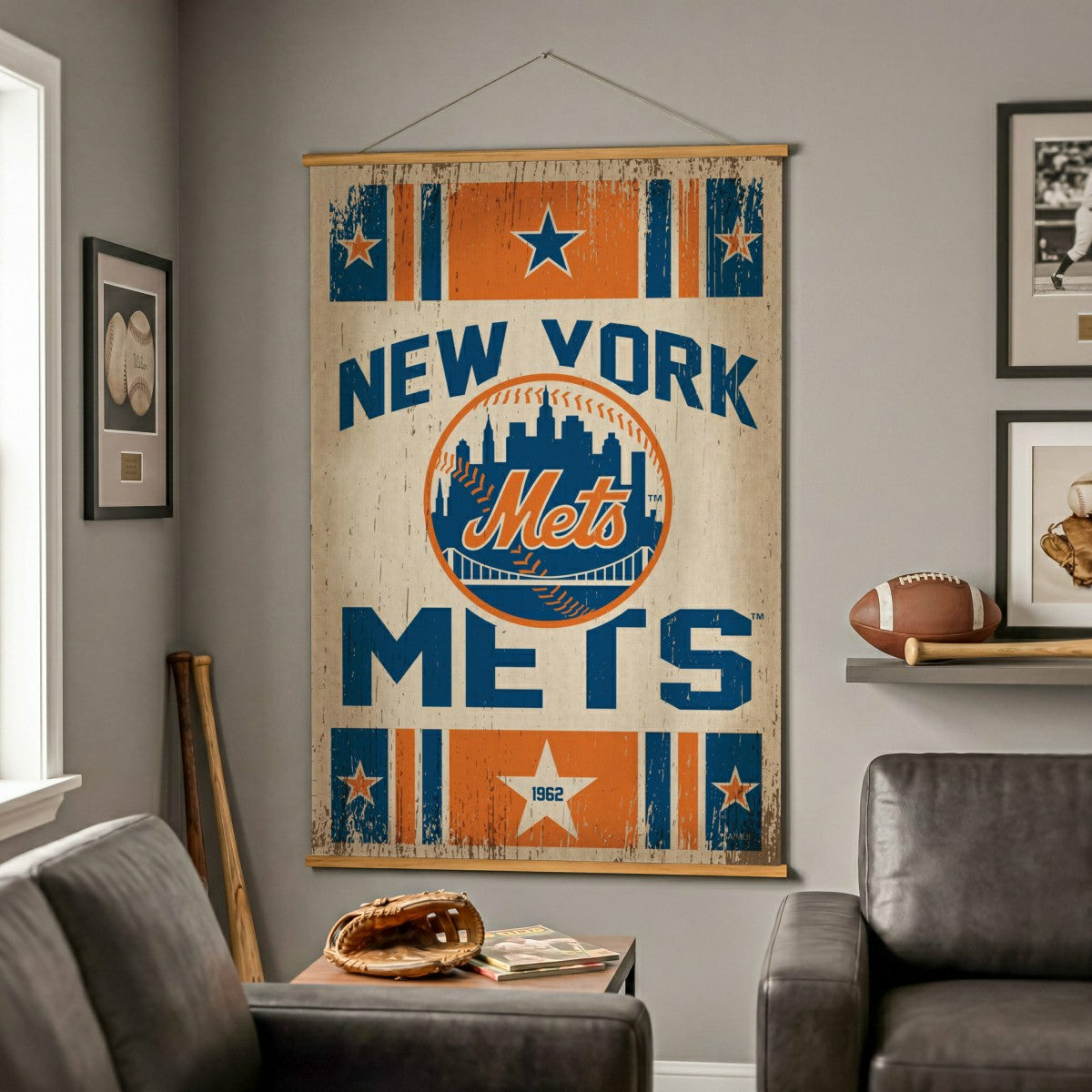 New York Mets, Canvas Wall Tapestry, Large, 54x36