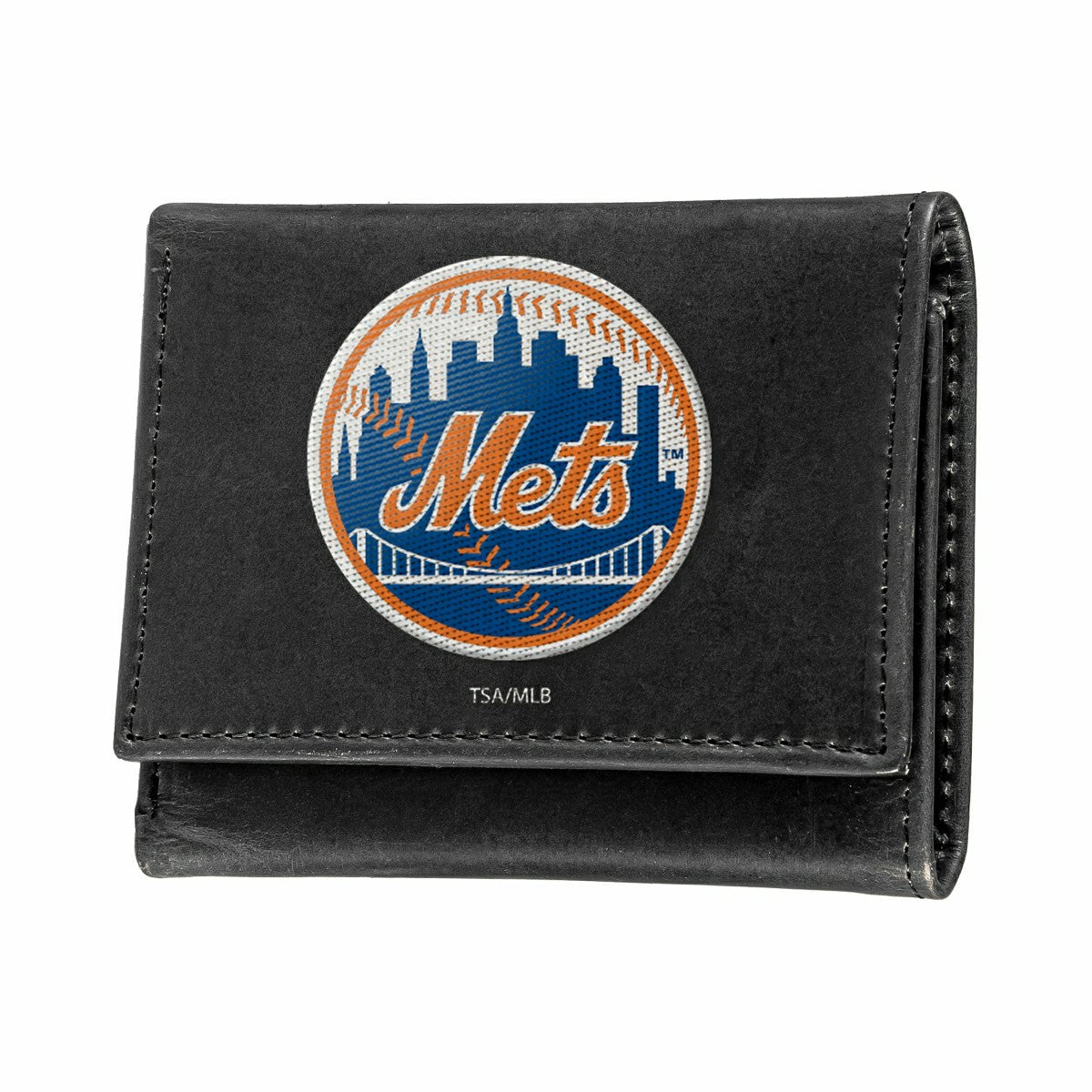 New York Mets Black Tri-Fold Embroidered Wallet w/ RFID Blocking