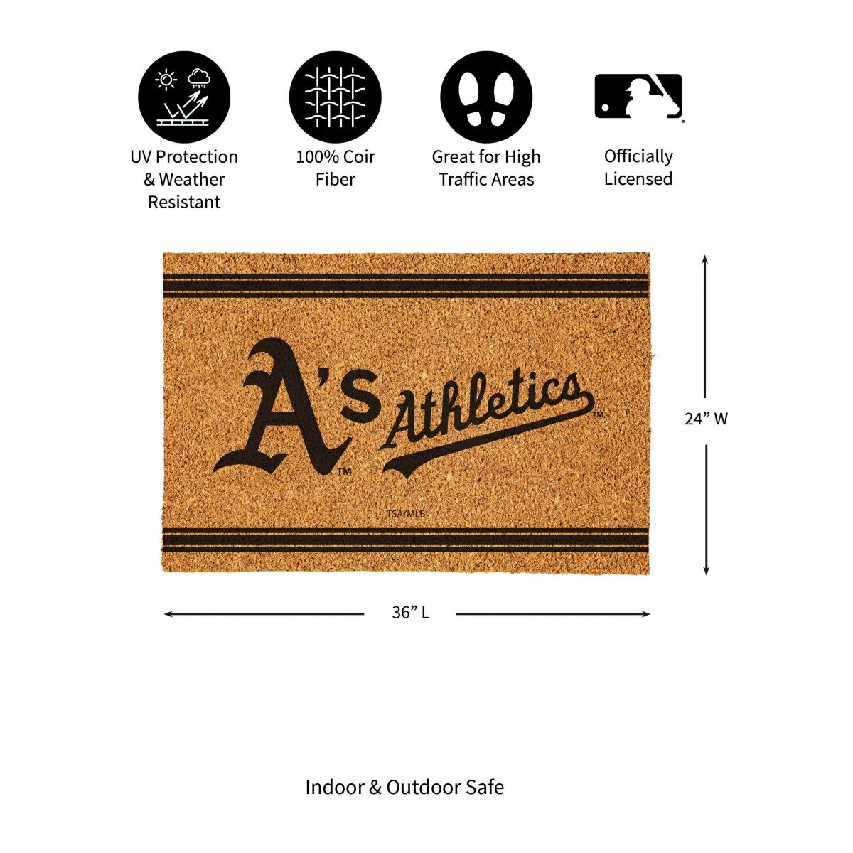 Oakland A's Large One Color Coir Mat, 36"x24"