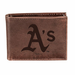 Oakland A's Bi-Fold Wallet Brown 100% Genuine Leather