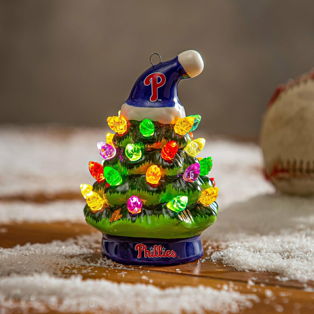 Philadelphia Phillies 4" Mini LED Tabletop Christmas Tree, Set of 2