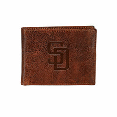 San Diego Padres, Embossed 100% Genuine Tumbled Leather Passcase Bi-Fo