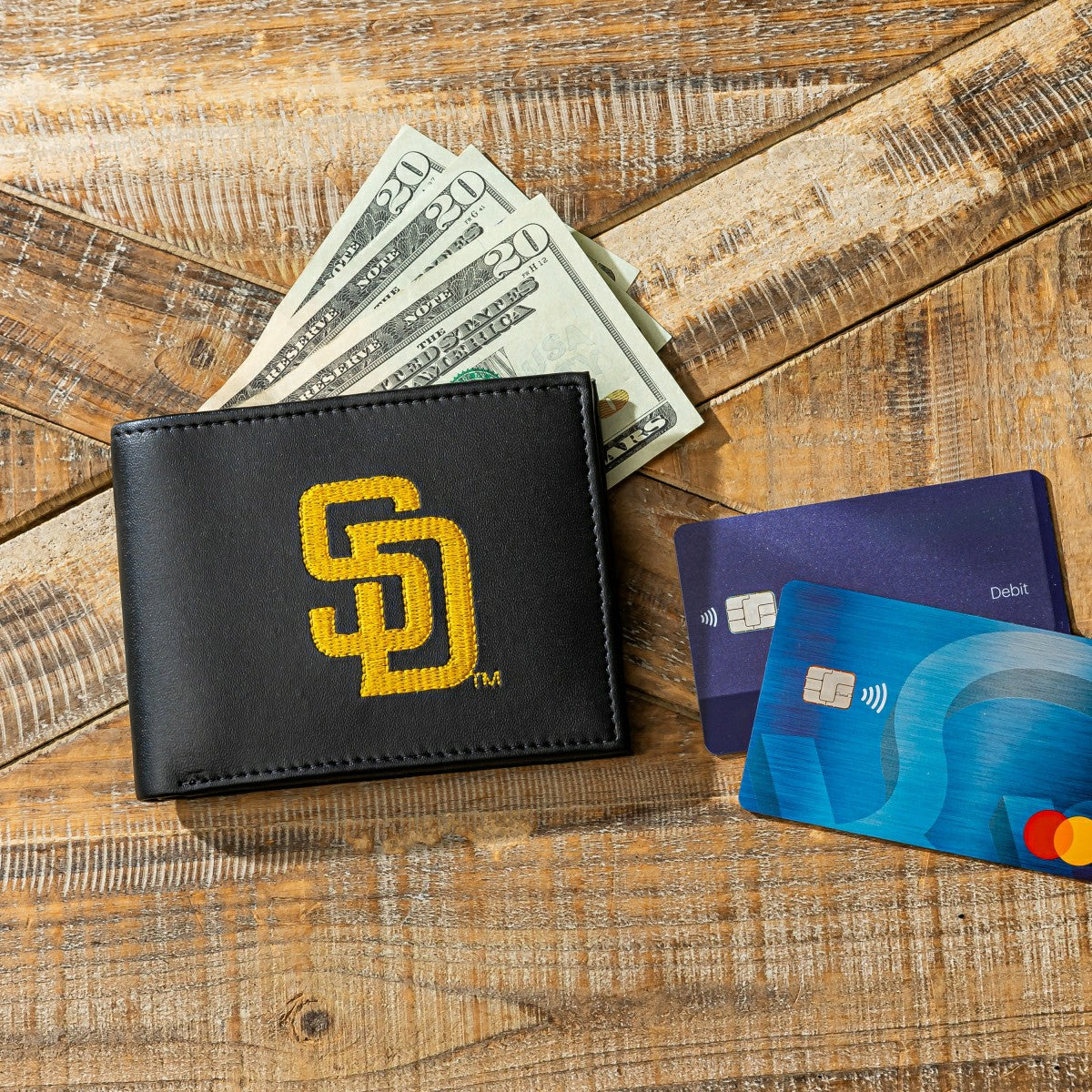 San Diego Padres Black Bi-Fold Embroidered Wallet w/ RFID Blocking