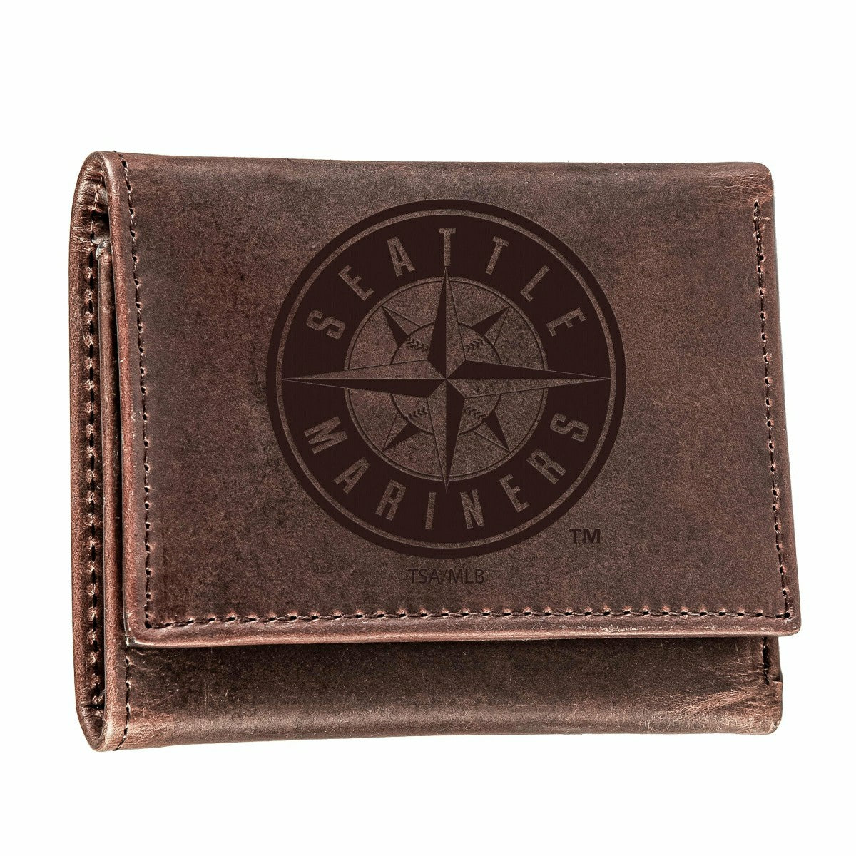 Seattle Mariners Tri-Fold Wallet Brown 100% Genuine Leather