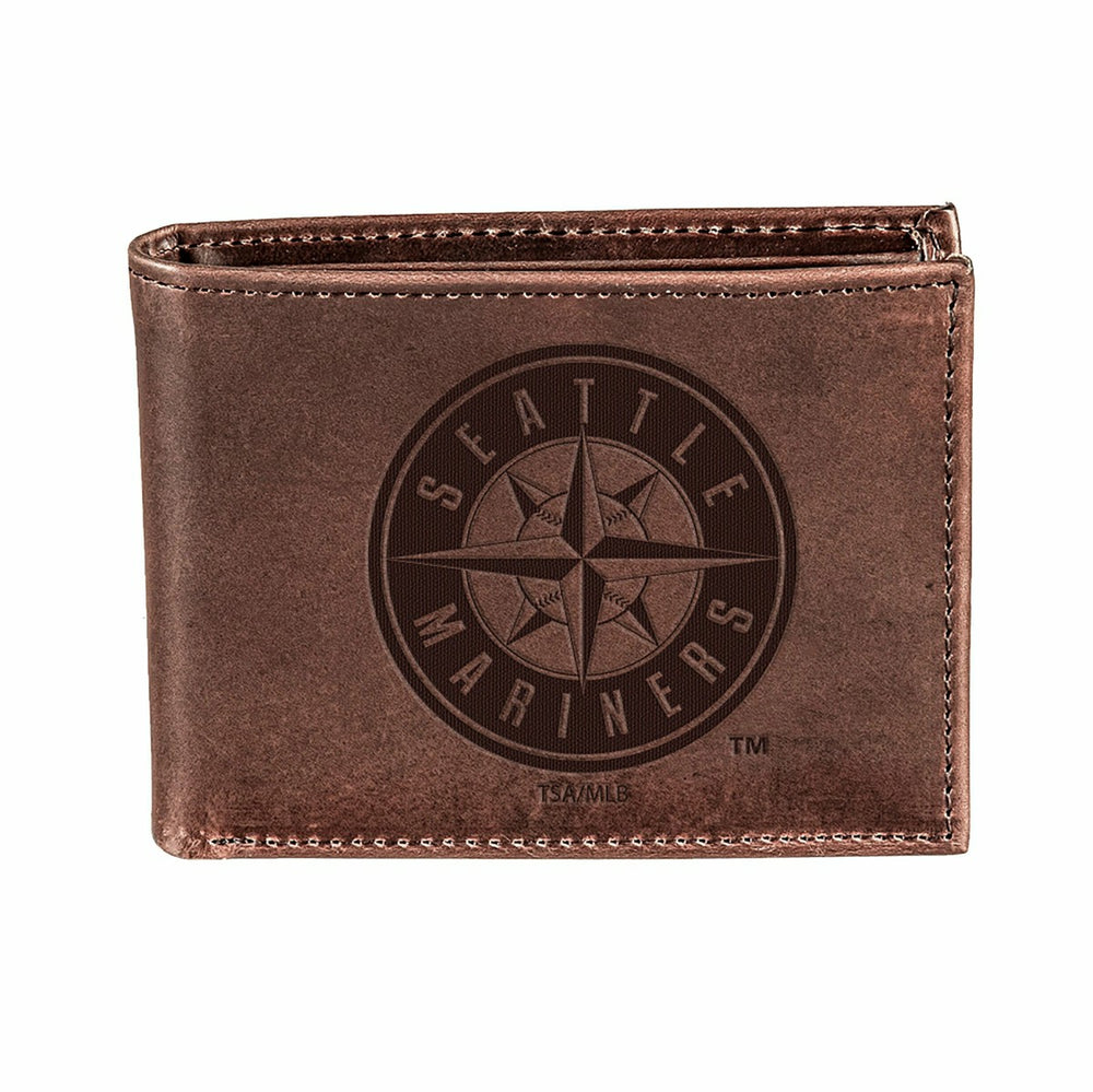 Seattle Mariners Bi-Fold Wallet Brown 100% Genuine Leather