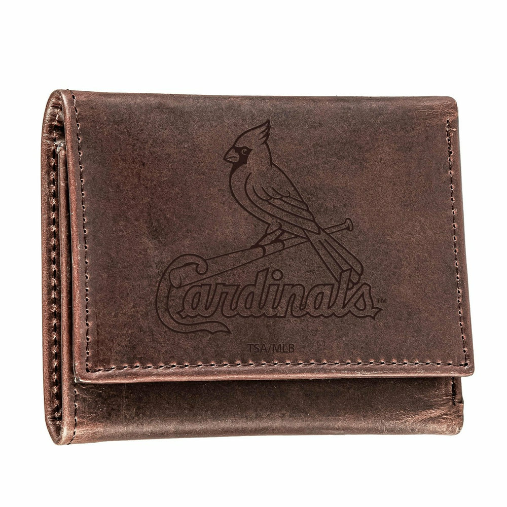 St Louis Cardinals Tri-Fold Wallet Brown 100% Genuine Leather