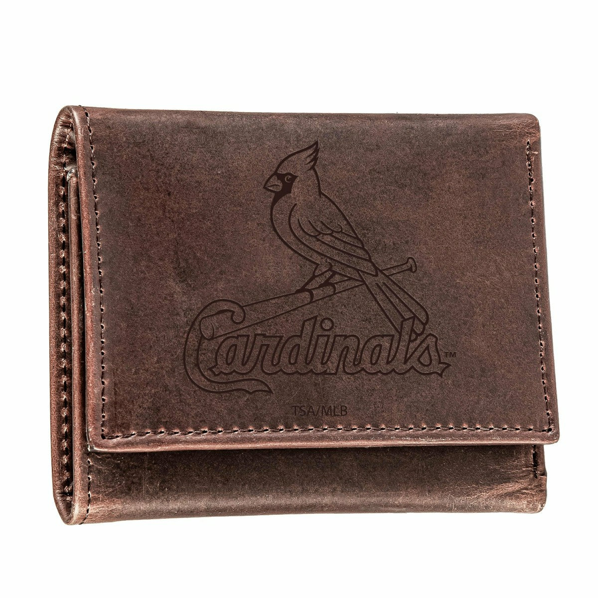 St Louis Cardinals Tri-Fold Wallet Brown 100% Genuine Leather