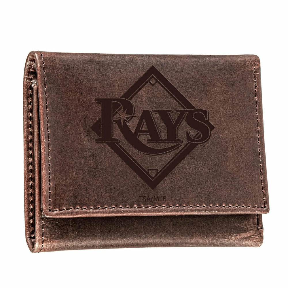 Tampa Bay Rays Tri-Fold Wallet Brown 100% Genuine Leather