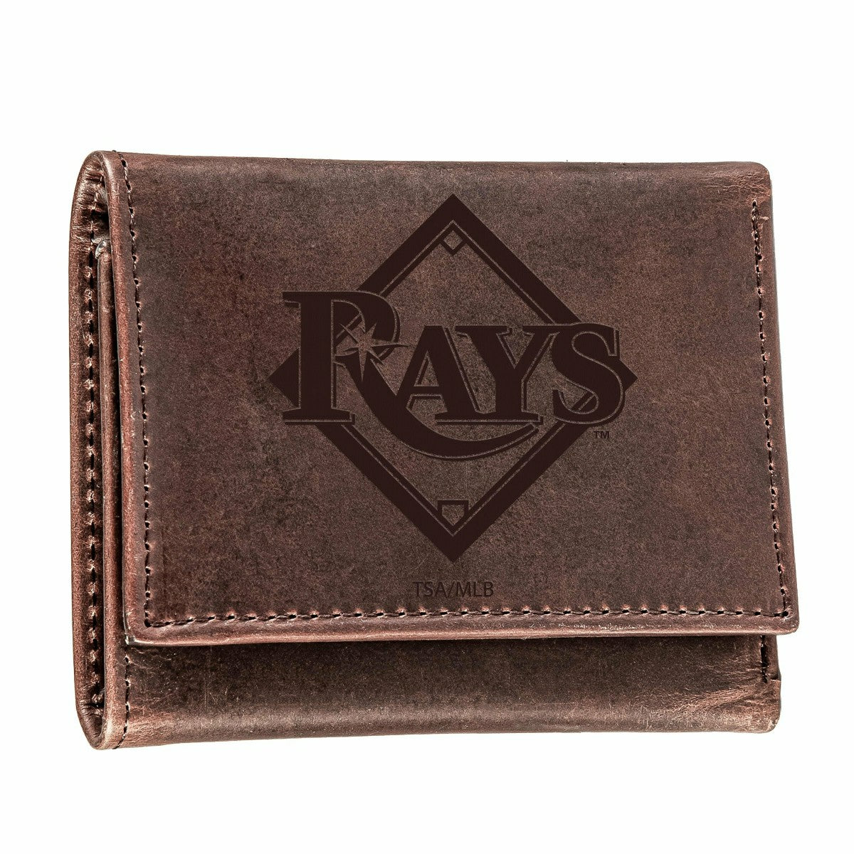 Tampa Bay Rays Tri-Fold Wallet Brown 100% Genuine Leather