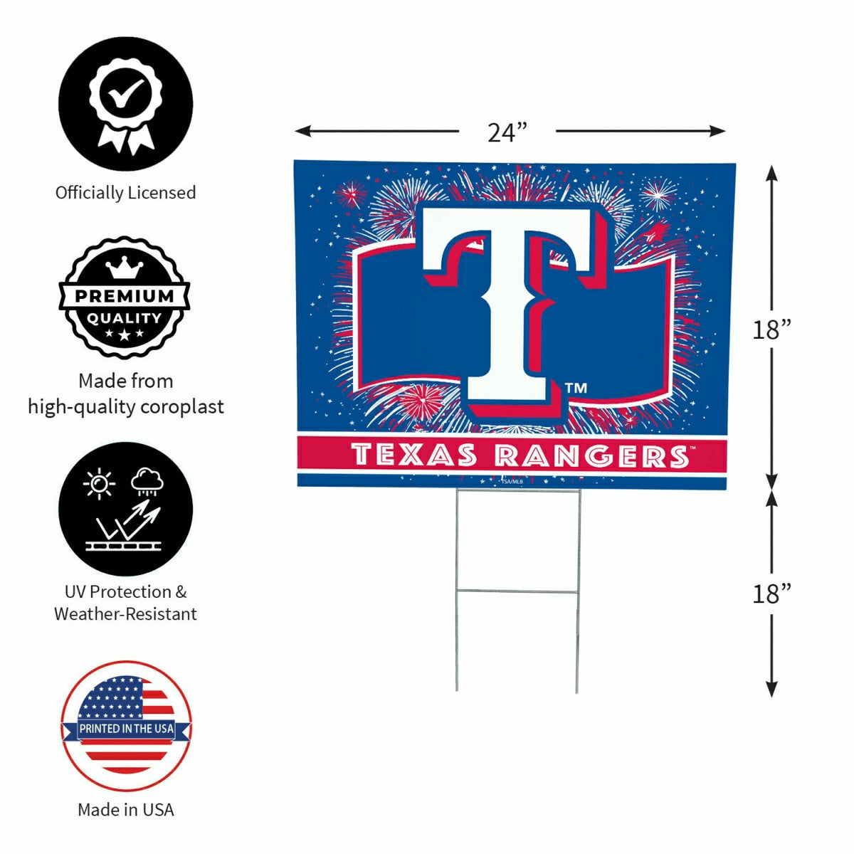 Texas Rangers Yard Sign, Patriotic