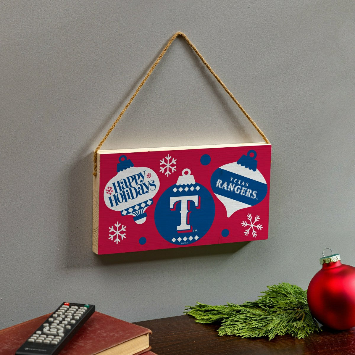 Texas Rangers Holiday Wood Wall Sign, 6x11