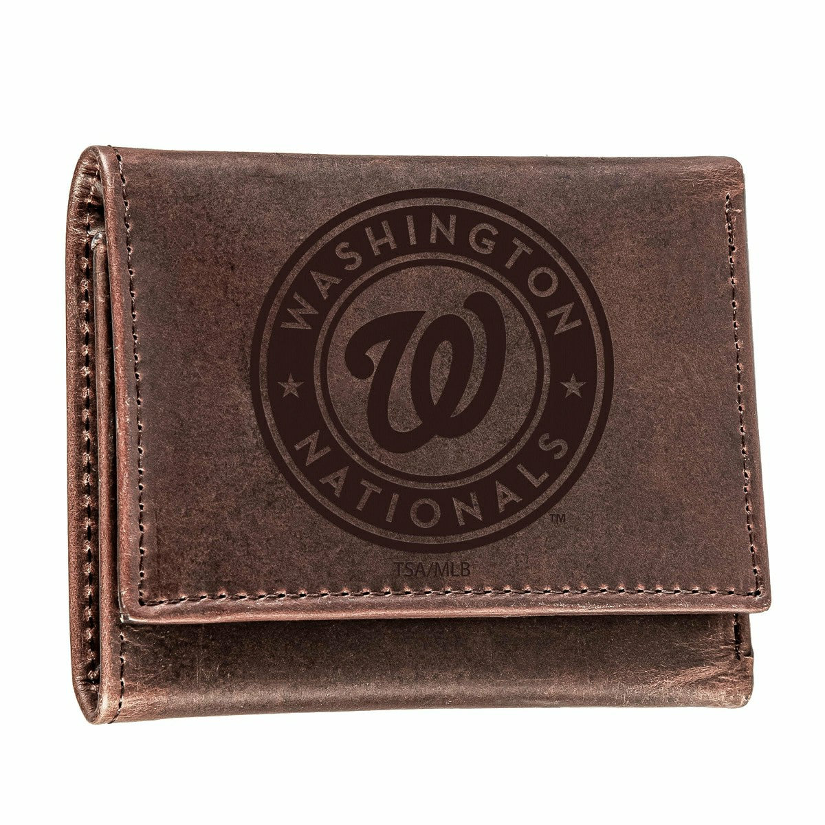 Washington Nationals Tri-Fold Wallet Brown 100% Genuine Leather