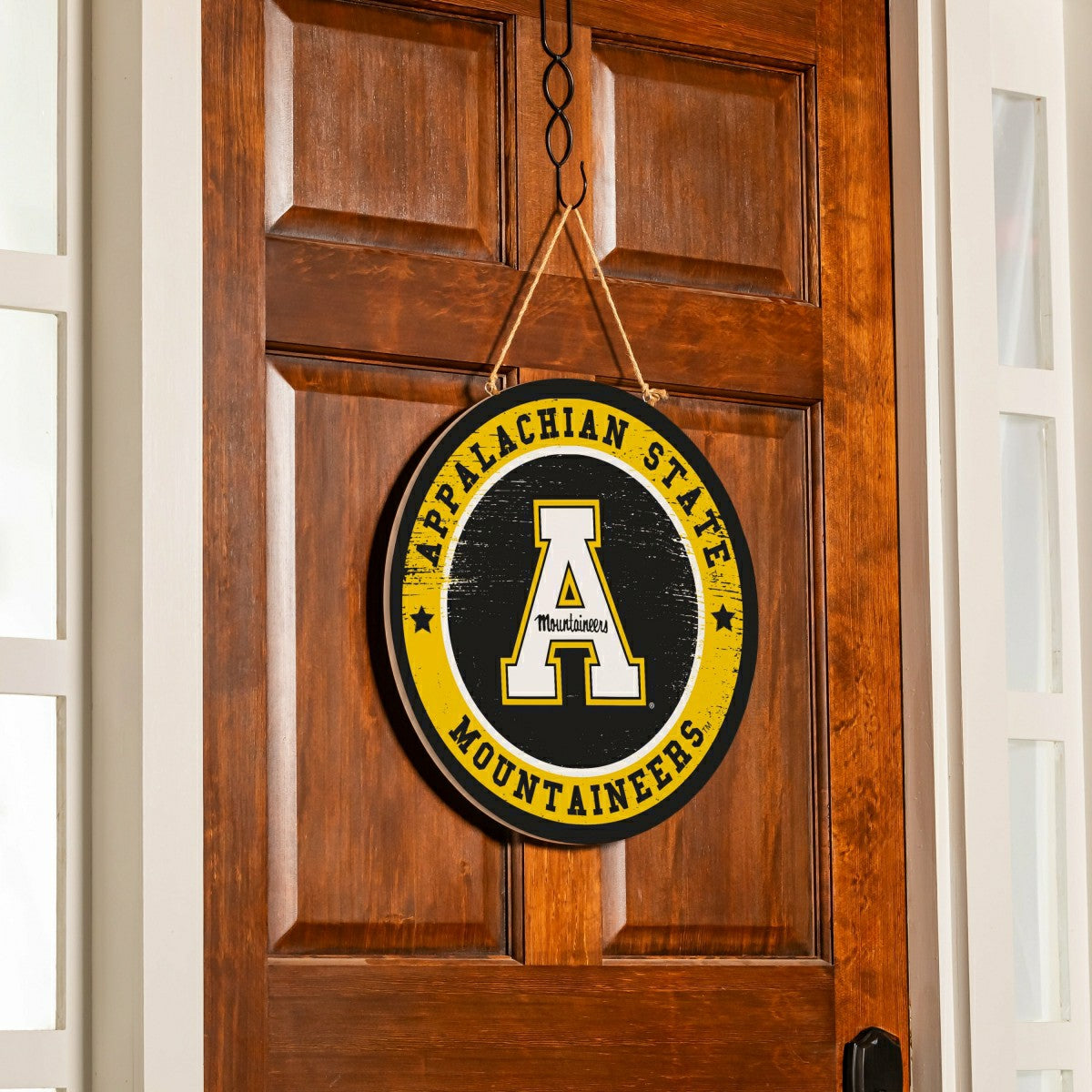 Appalachian State University Round Door Décor with Hanging Rope, 18x18