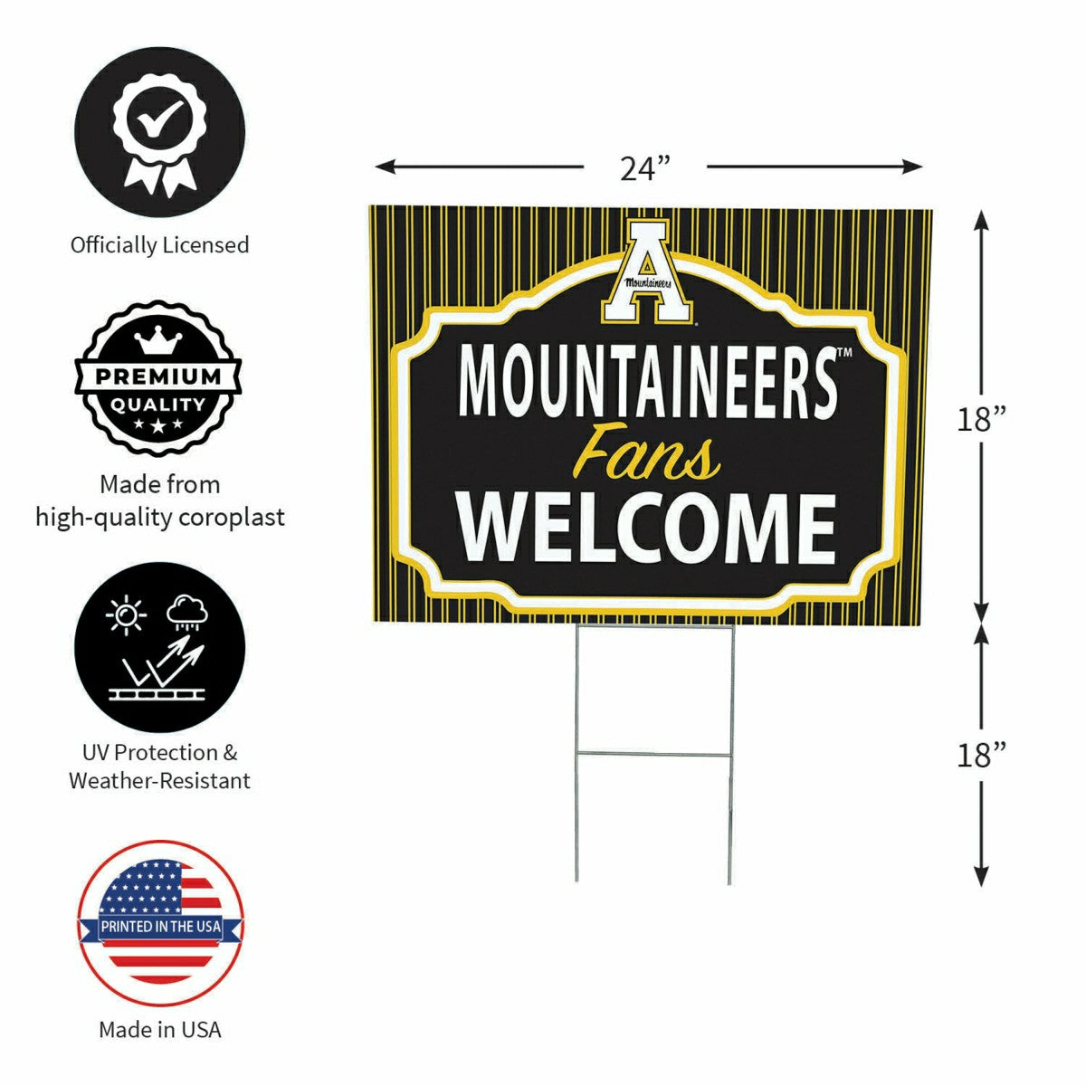 Appalachian State University Coroplast Yard Sign, "Fans Welcome"