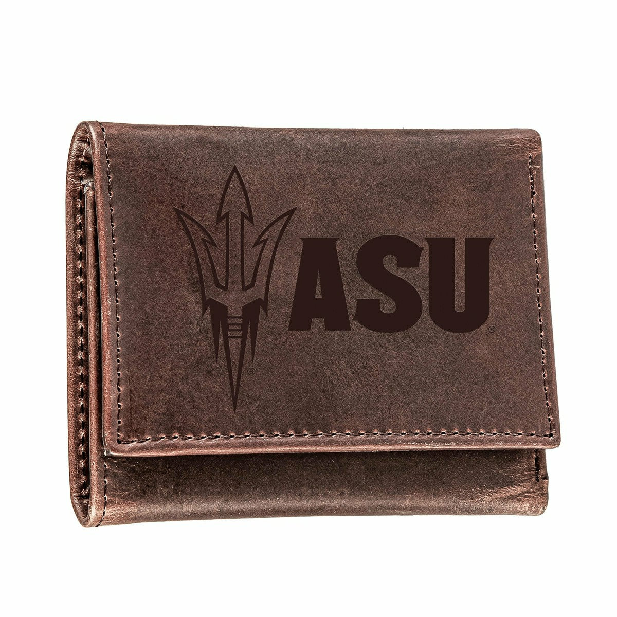 Arizona State University, Tri-Fold Wallet, Brown, CH, 100% Genuine Lea