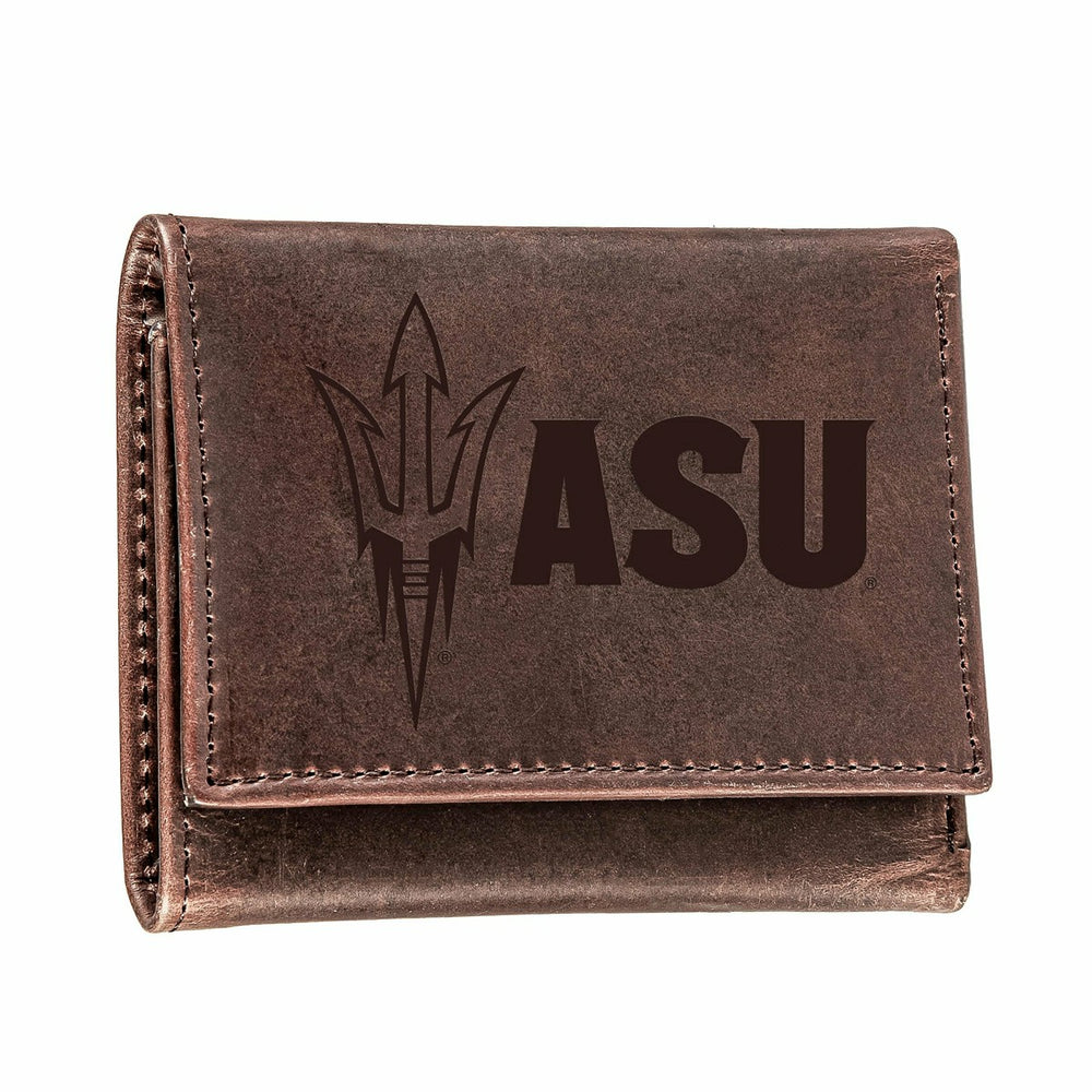Arizona State University, Tri-Fold Wallet, Brown, CH, 100% Genuine Lea