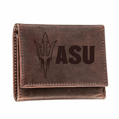Arizona State University, Tri-Fold Wallet, Brown, CH, 100% Genuine Lea