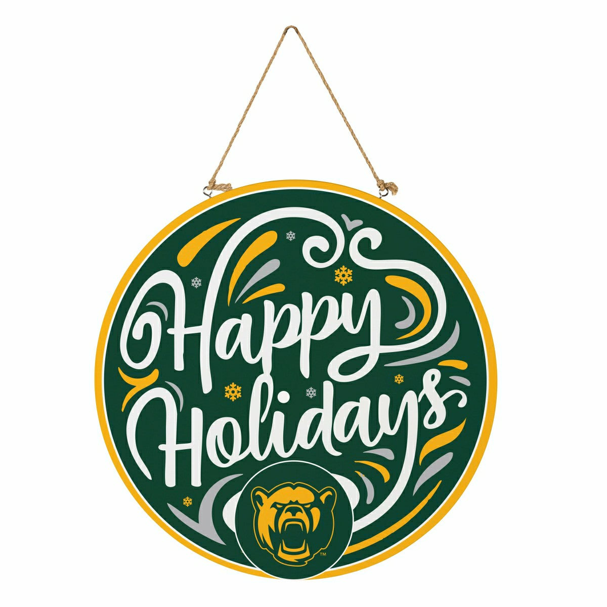 Baylor University Holiday Round Door Décor with Hanging Rope, 18x18