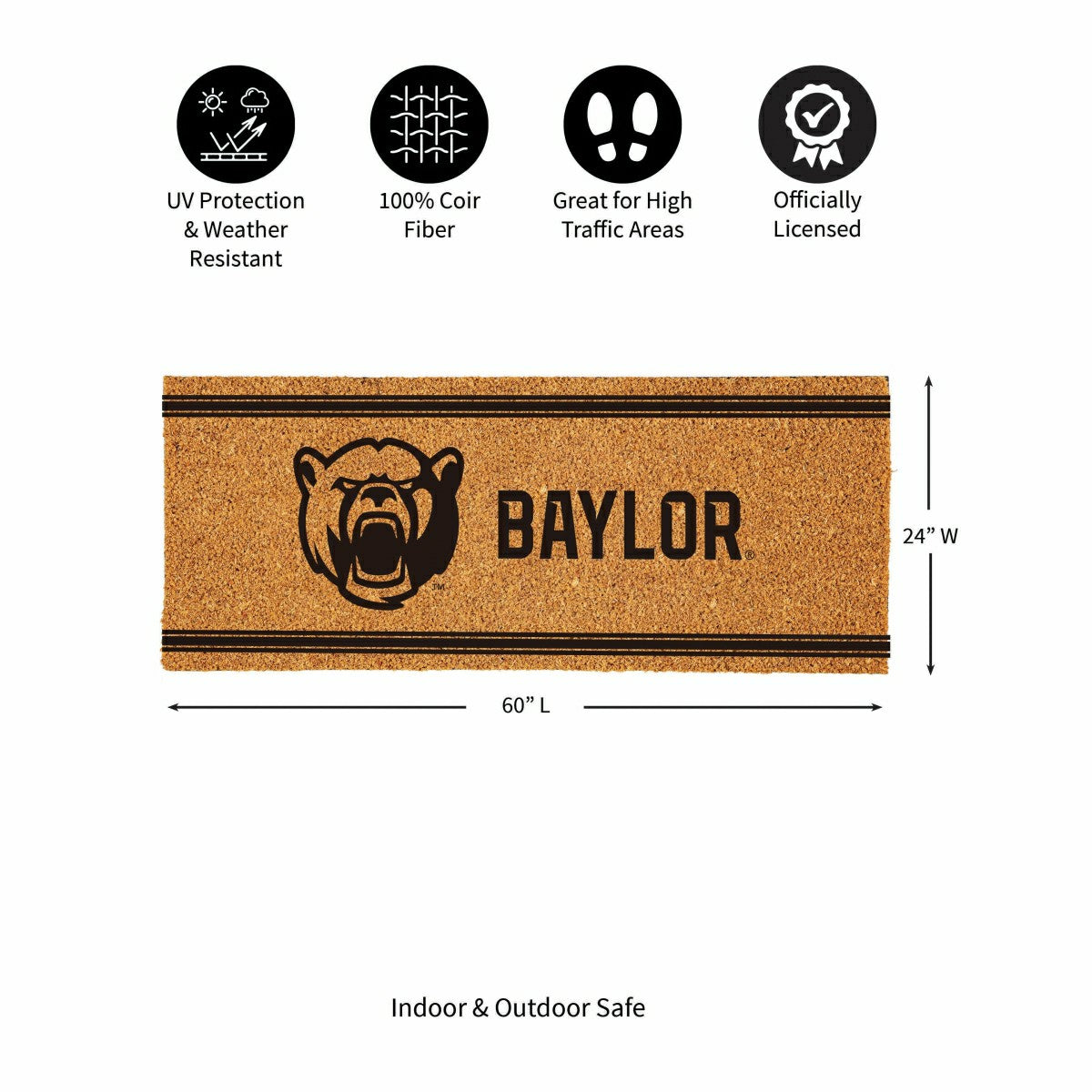 Baylor University Extra Large One Color Coir Mat, 60"x24"