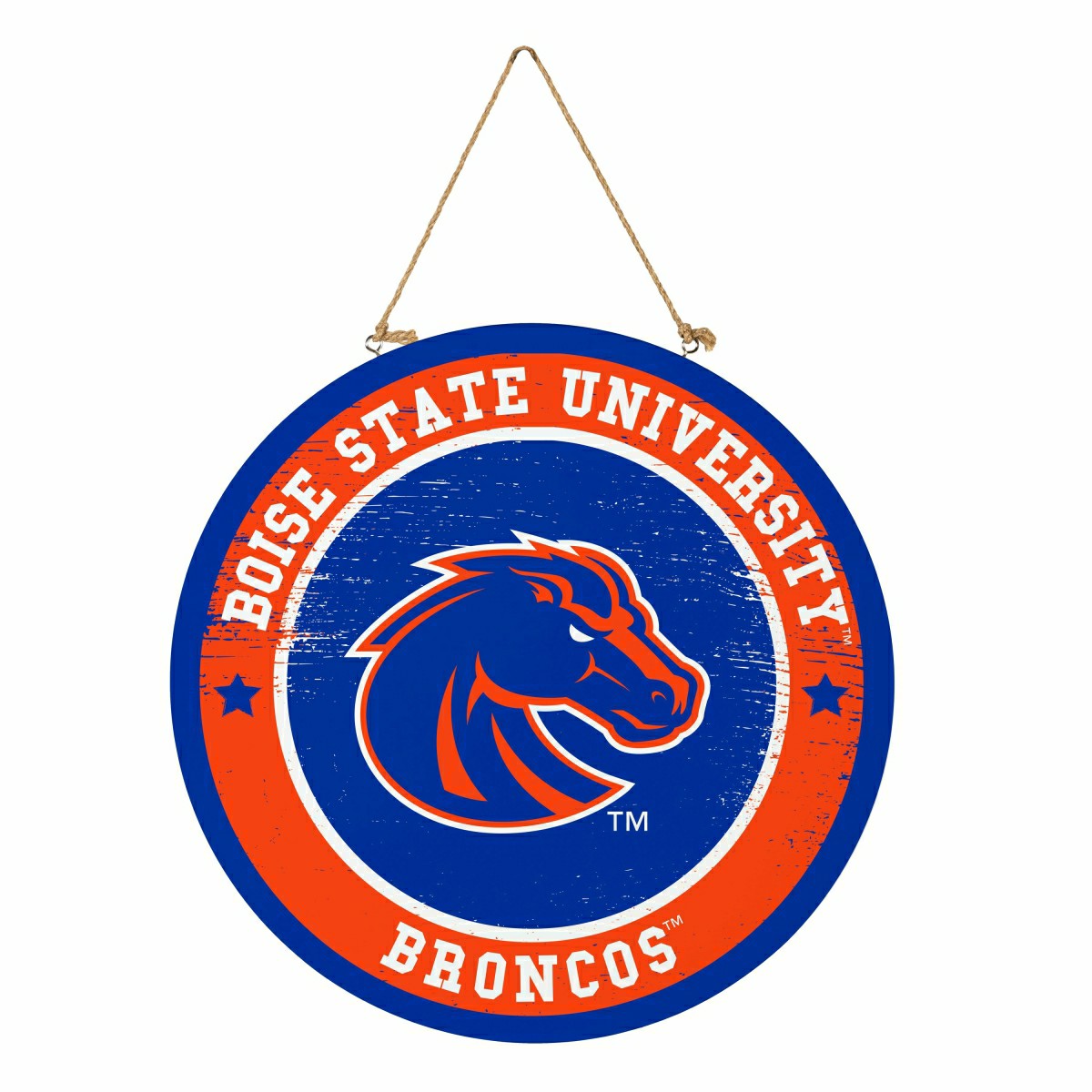 Boise State University Round Door Décor with Hanging Rope, 18x18