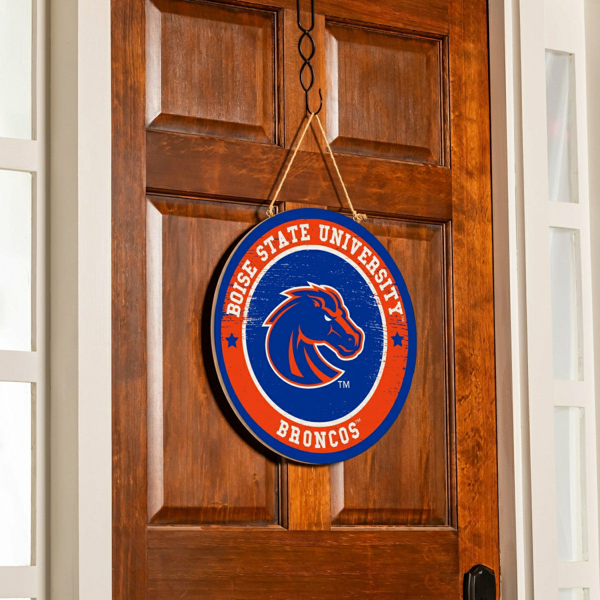 Boise State University Round Door Décor with Hanging Rope, 18x18