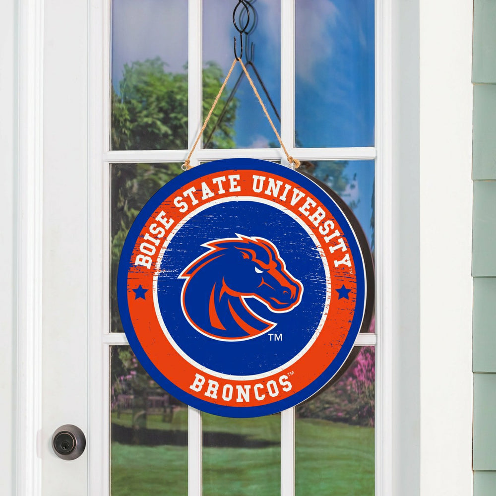 Boise State University Round Door Décor with Hanging Rope, 18x18