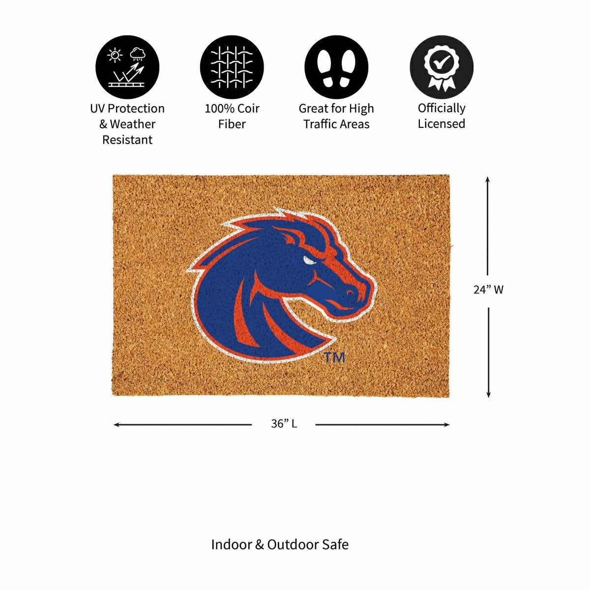 Boise State University Large Full Color Coir Mat, 36"x24"