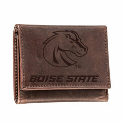 Boise State University, Tri-Fold Wallet, Brown, CH, 100% Genuine Leath