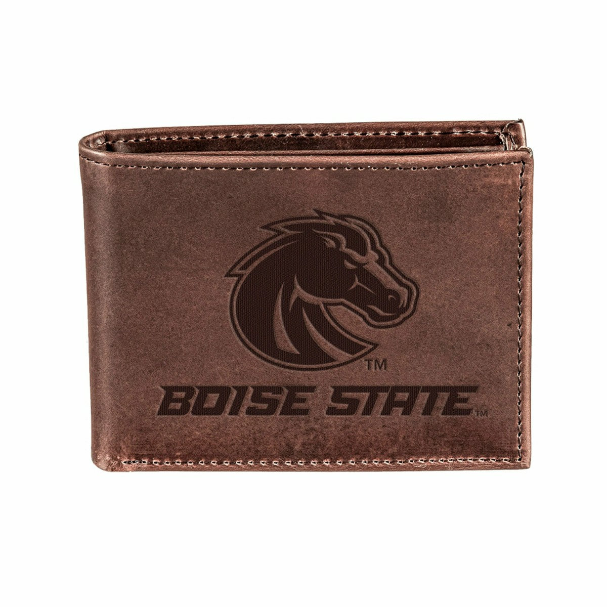 Boise State University, Bi-Fold Wallet, Brown, CH, 100% Genuine Leathe
