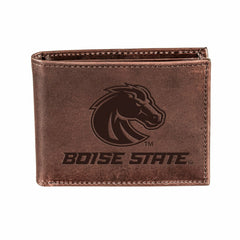 Boise State University, Bi-Fold Wallet, Brown, CH, 100% Genuine Leathe