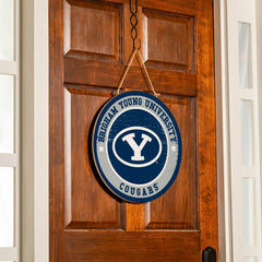 Brigham Young University Round Door Décor with Hanging Rope, 18x18