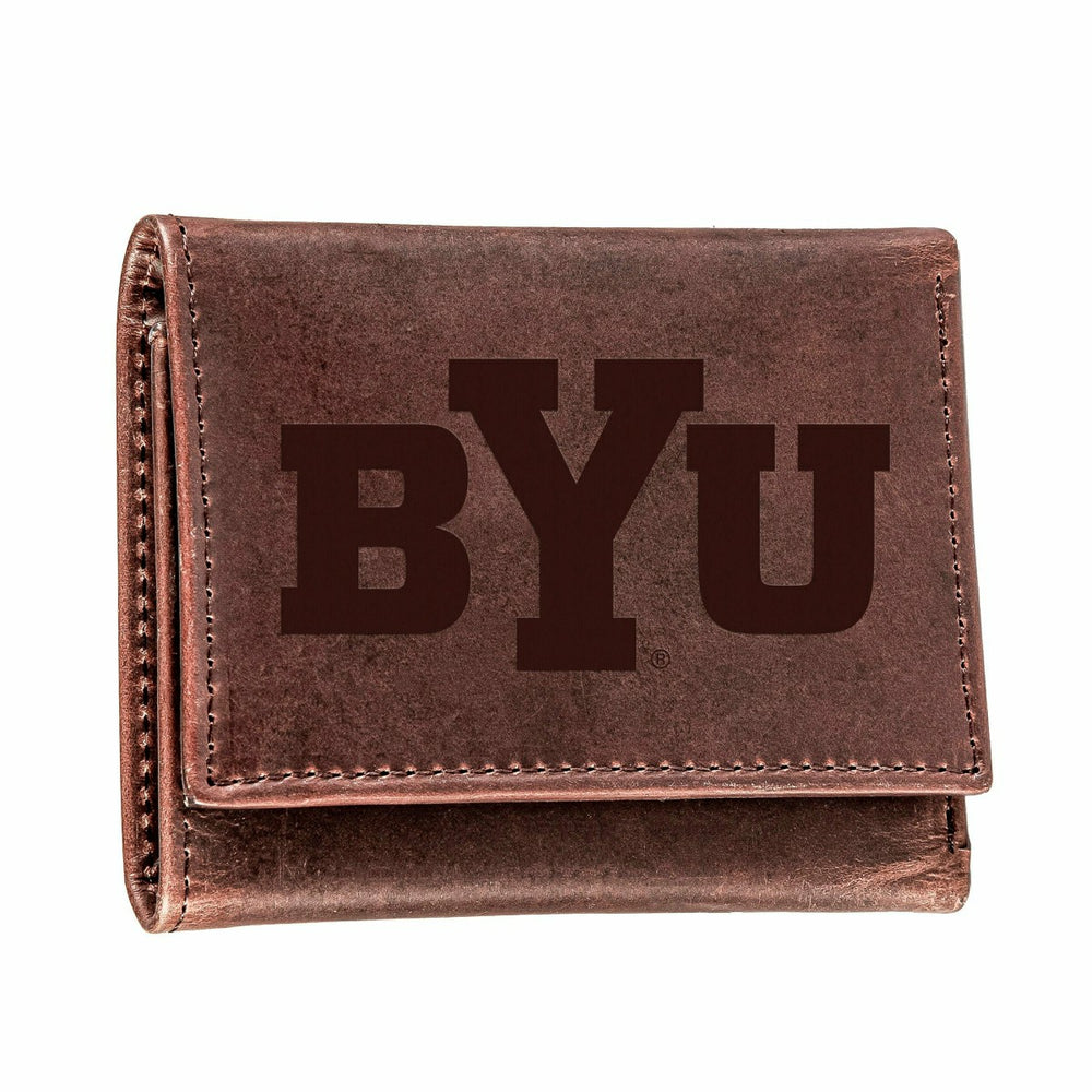 Brigham Young University, Tri-Fold Wallet, Brown, CH, 100% Genuine Lea
