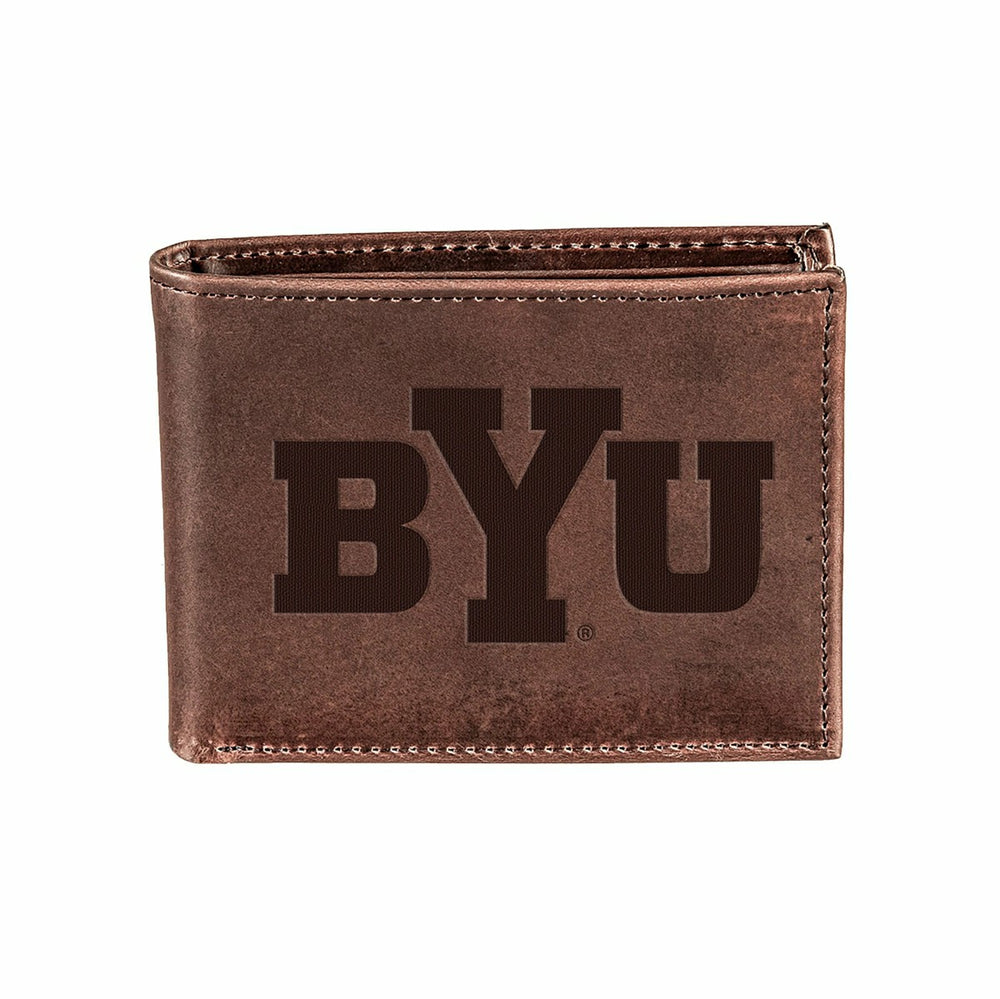 Brigham Young University, Bi-Fold Wallet, Brown, CH, 100% Genuine Leat