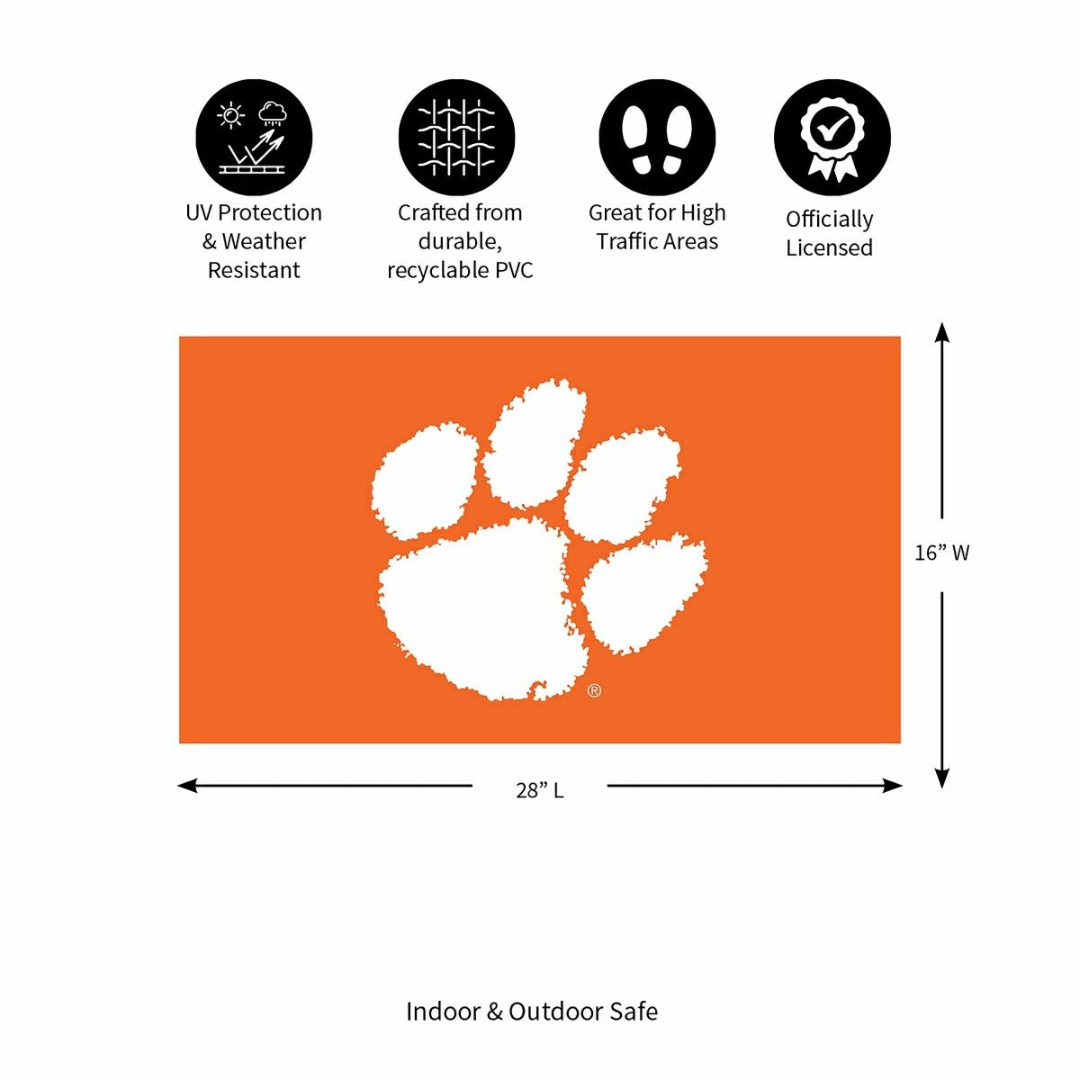 Full Color PVC Mat, 16" x 28", Clemson University