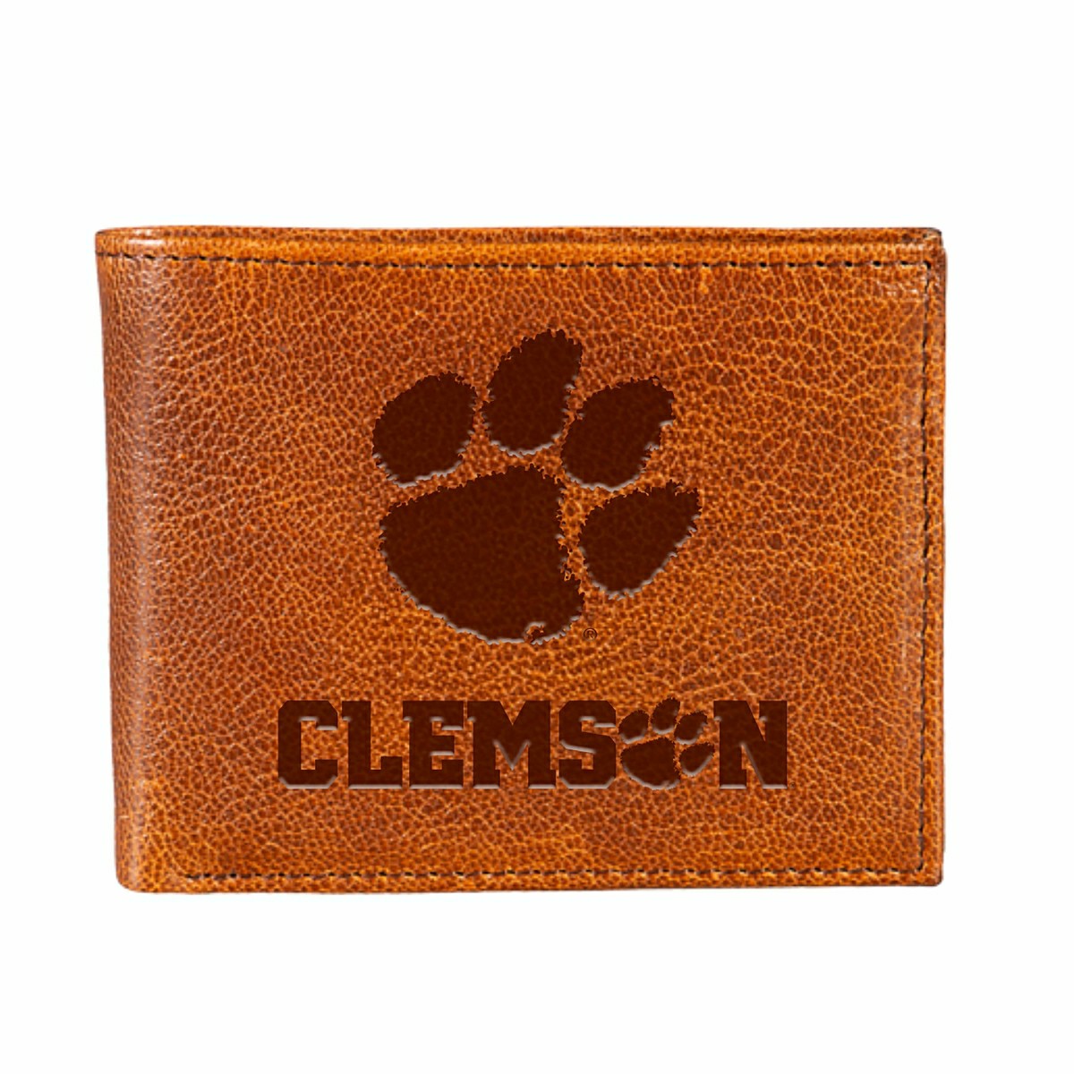 Clemson University, Embossed 100% Genuine Tumbled Leather Passcase Bi-