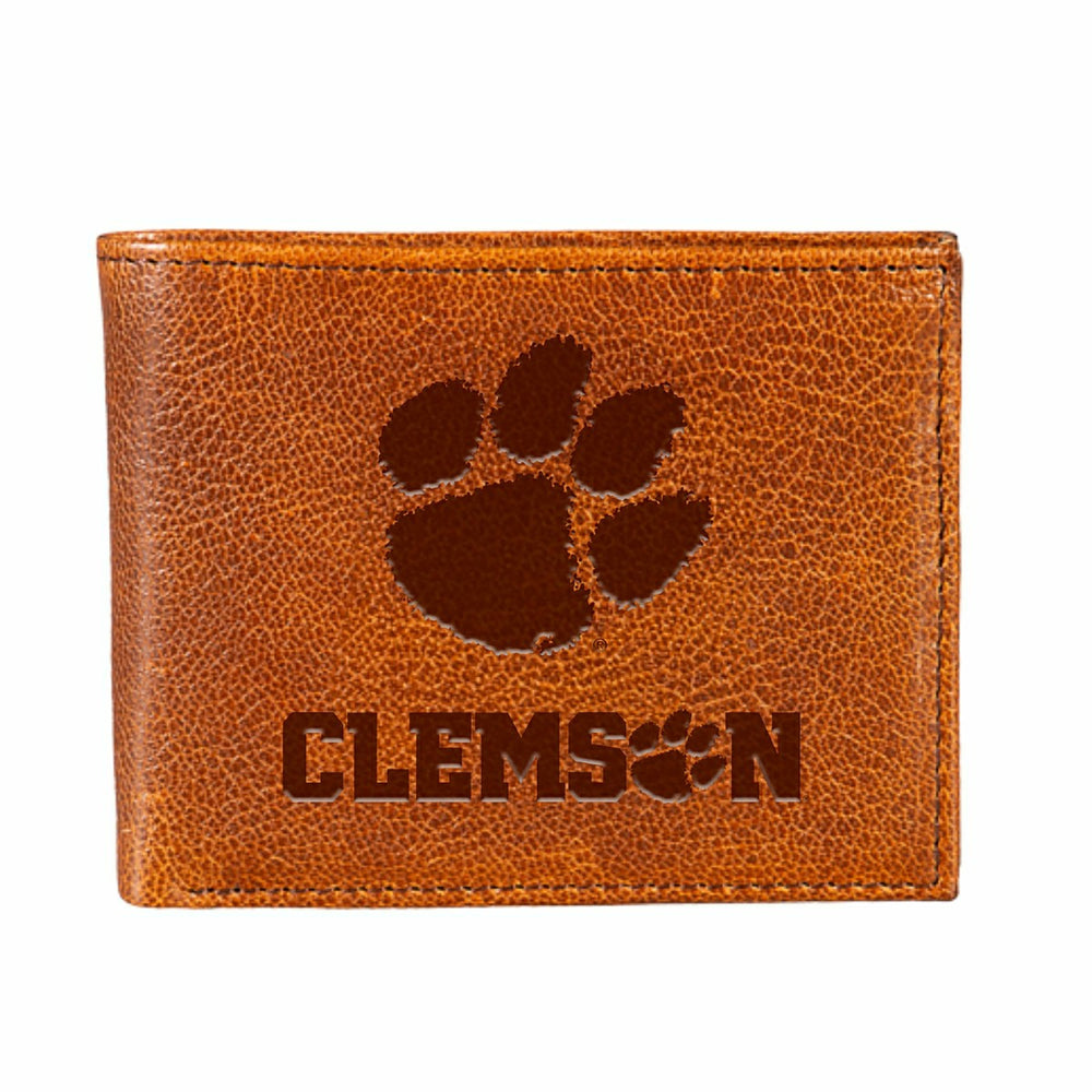 Clemson University, Embossed 100% Genuine Tumbled Leather Passcase Bi-