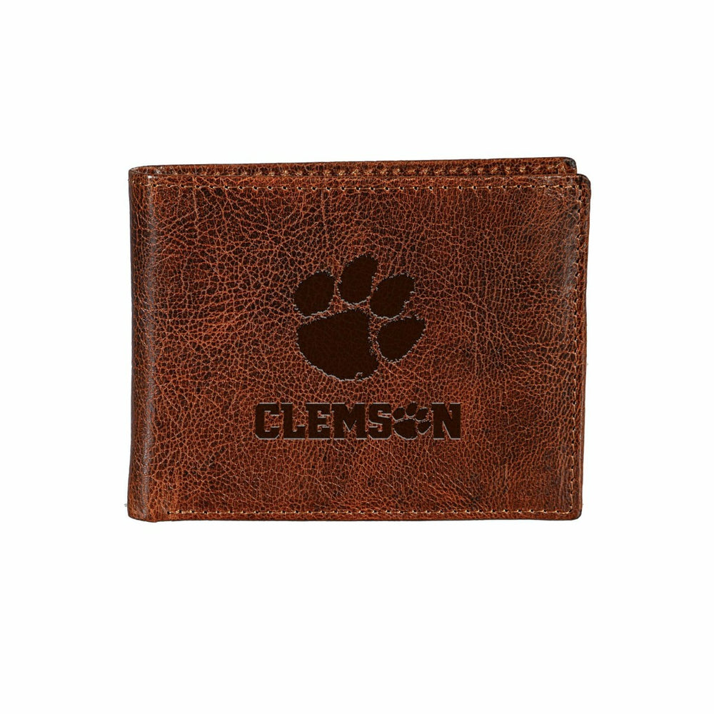 Clemson University, Embossed 100% Genuine Tumbled Leather Passcase Bi-