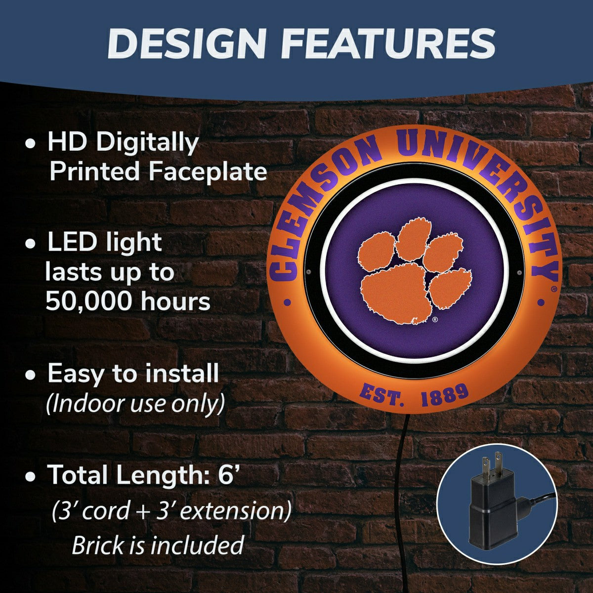 Clemson University, Metal Lite, Round