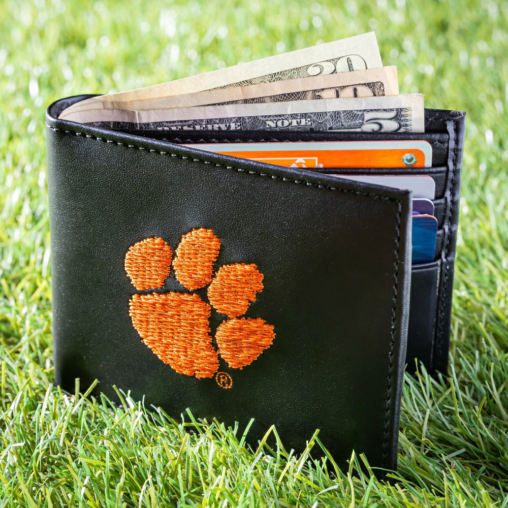 Clemson University Black Bi-Fold Embroidered Wallet w/ RFID Blocking