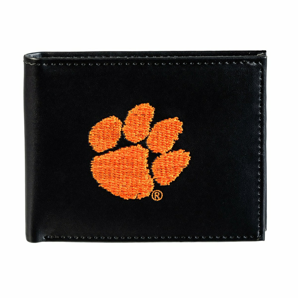 Clemson University Black Bi-Fold Embroidered Wallet w/ RFID Blocking