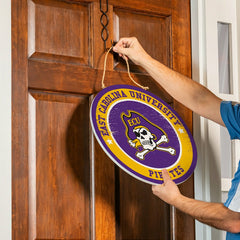 East Carolina University Round Door Décor with Hanging Rope, 18x18