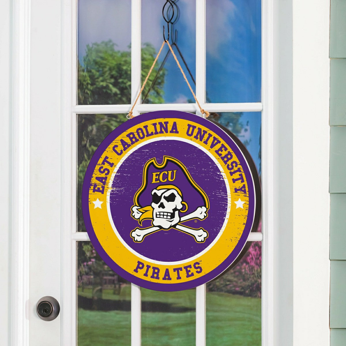 East Carolina University Round Door Décor with Hanging Rope, 18x18
