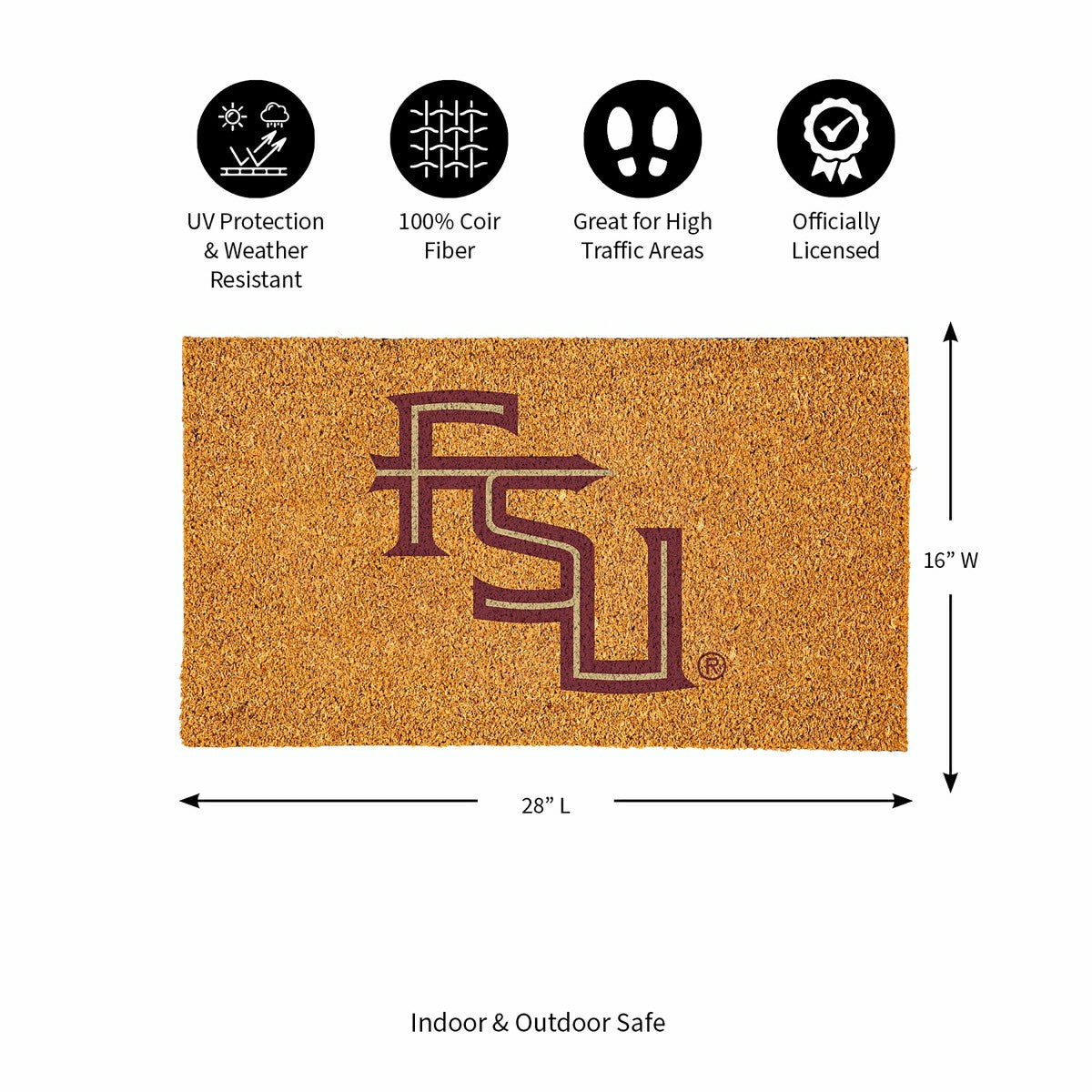 Coir Mat, 16"x28", Florida State University