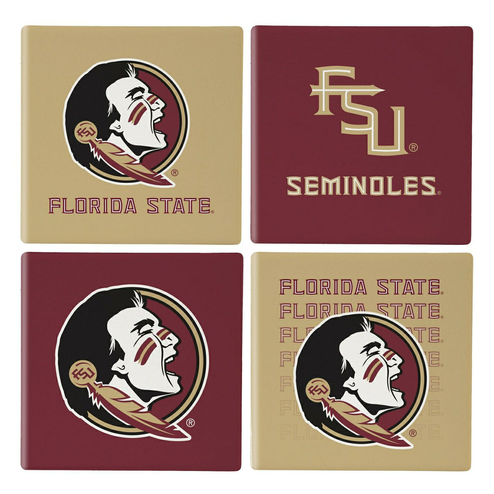 Florida State University Ceramic Coasters Set, 4pcs with Wood Caddy