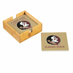 Florida State University Ceramic Coasters Set, 4pcs with Wood Caddy