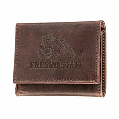 Fresno State Brown Tri-Fold Wallet, 100% Genuine Leather