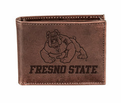 Fresno State Brown Bi-Fold Wallet, 100% Genuine Leather