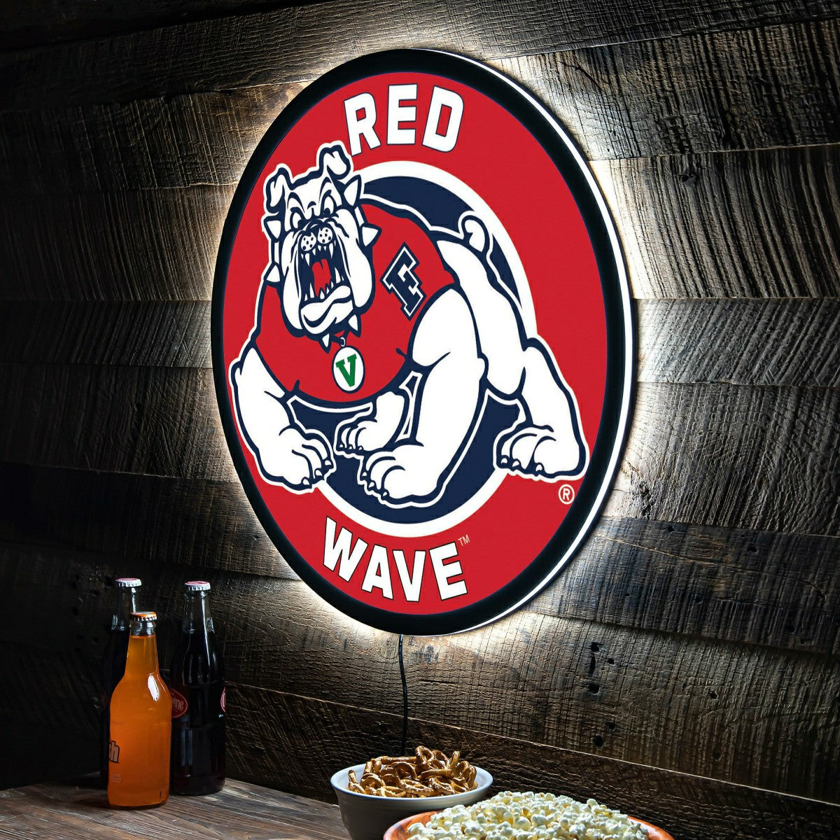 Fresno State Red Wave College Large Round Edgelite LED Decor