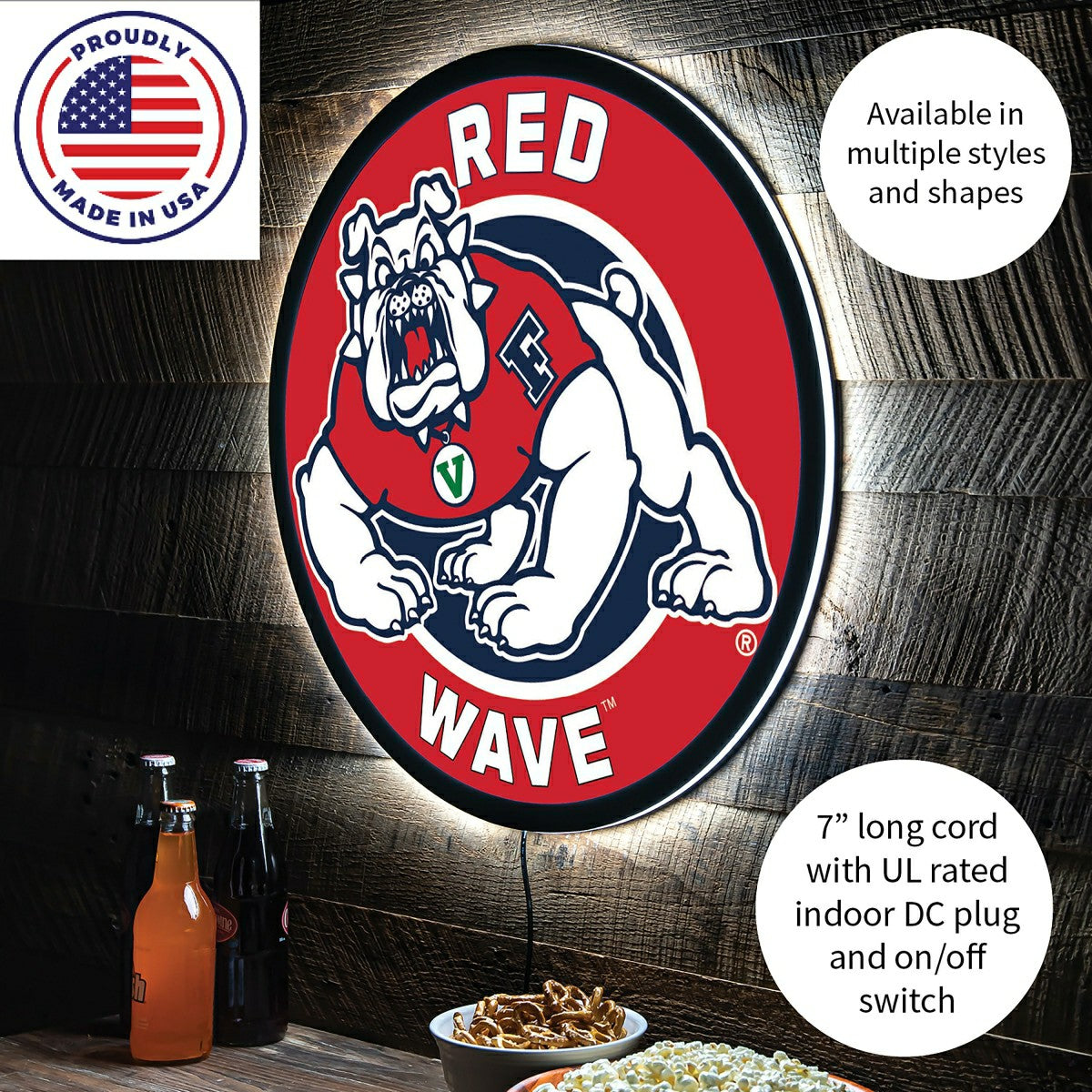 Fresno State Red Wave College Large Round Edgelite LED Decor