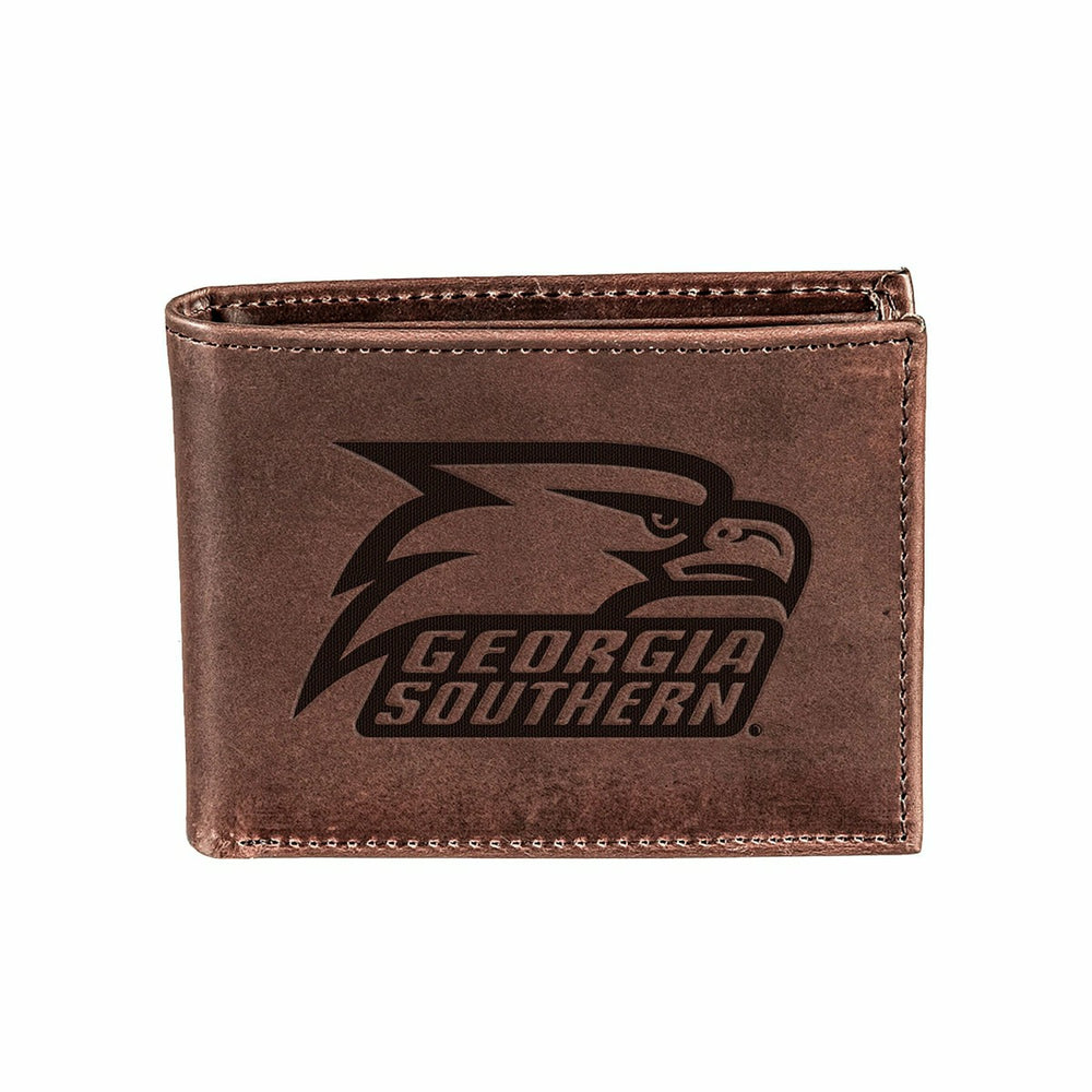 Georgia Southern University, Bi-Fold Wallet, Brown, CH, 100% Genuine L